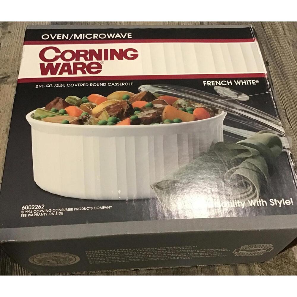 Corning Ware French White 2 1/2 Qt Covered Round Casserole. NEW 6002262 VTG 1994